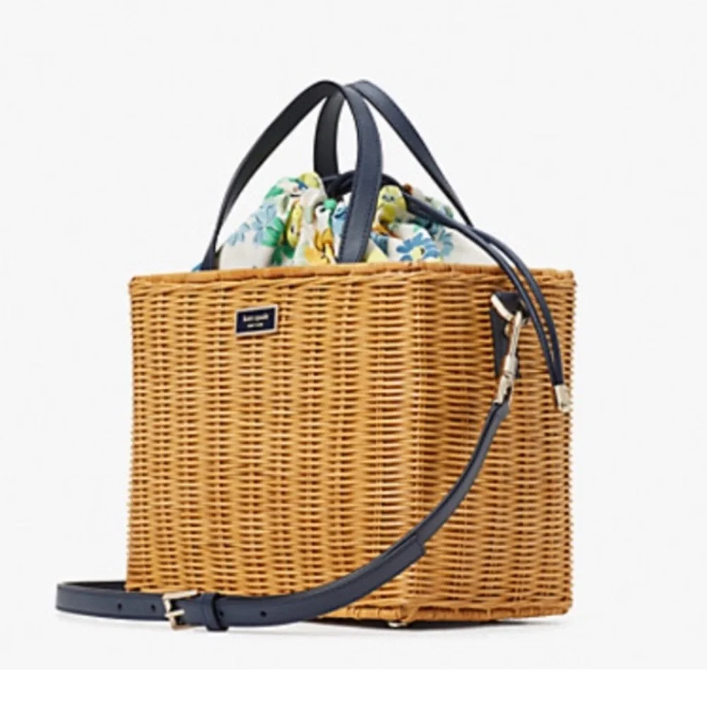 New! Kate Spade Sam Floral Medley Wicker Medium Satchel / Tote Removable Strap - Picture 4 of 16